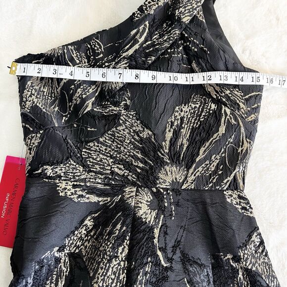 Carmen Marc Valvo Formal One Shoulder Gown Dress Black Gold Brocade NEW Sz 2 - Picture 8 of 13